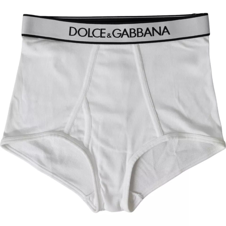 Dolce & Gabbana White Cotton Stretch Branded Logo Underwear