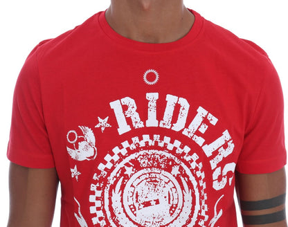 Frankie Morello Chic Red 'RIDERS' Motive Crewneck Tee