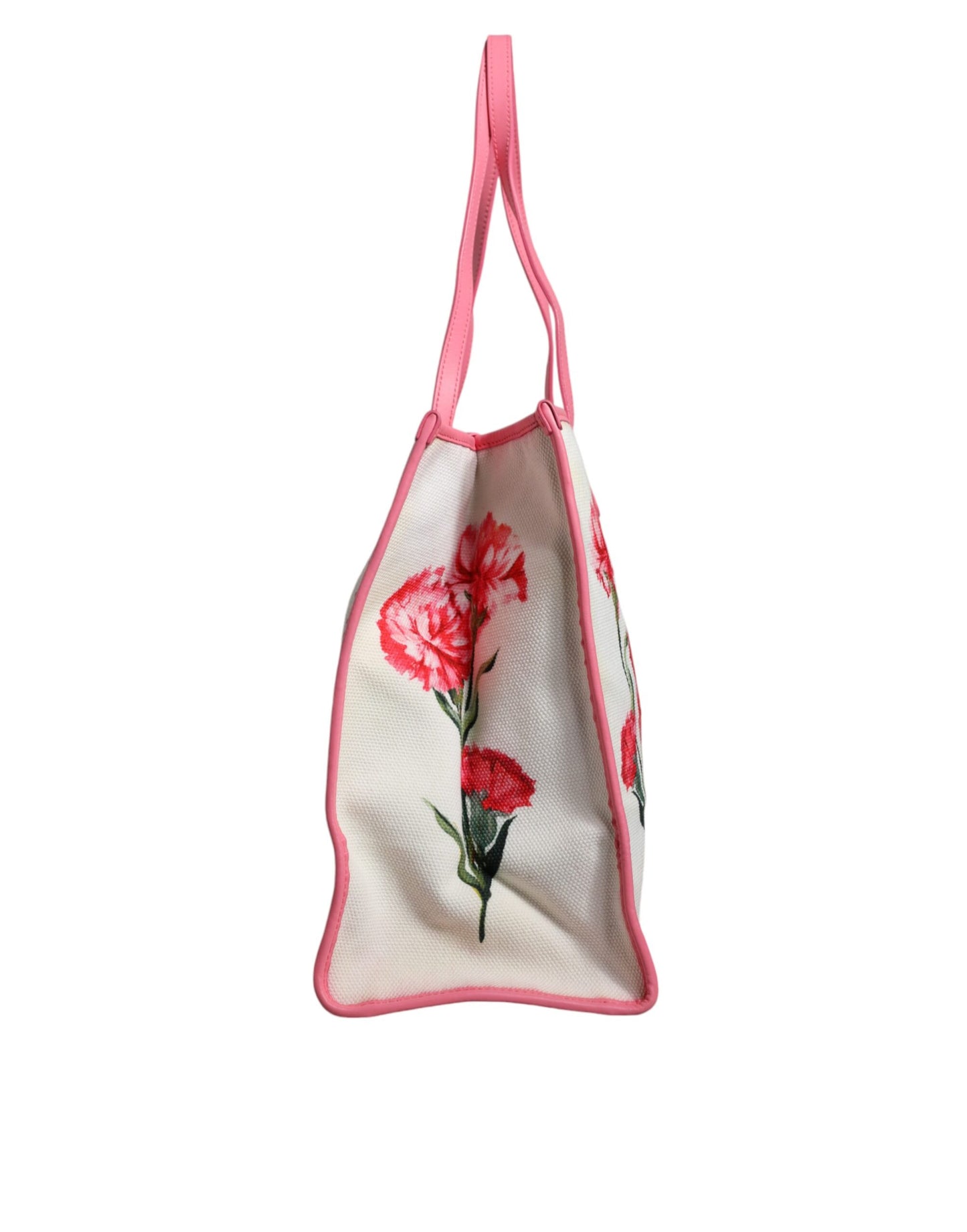 Dolce & Gabbana White Canvas Rose Embroidery Women Shopping Tote Bag