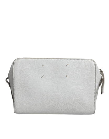 MM6 Maison Margiela White Leather Large Pouch Zip Handbag Women Bag