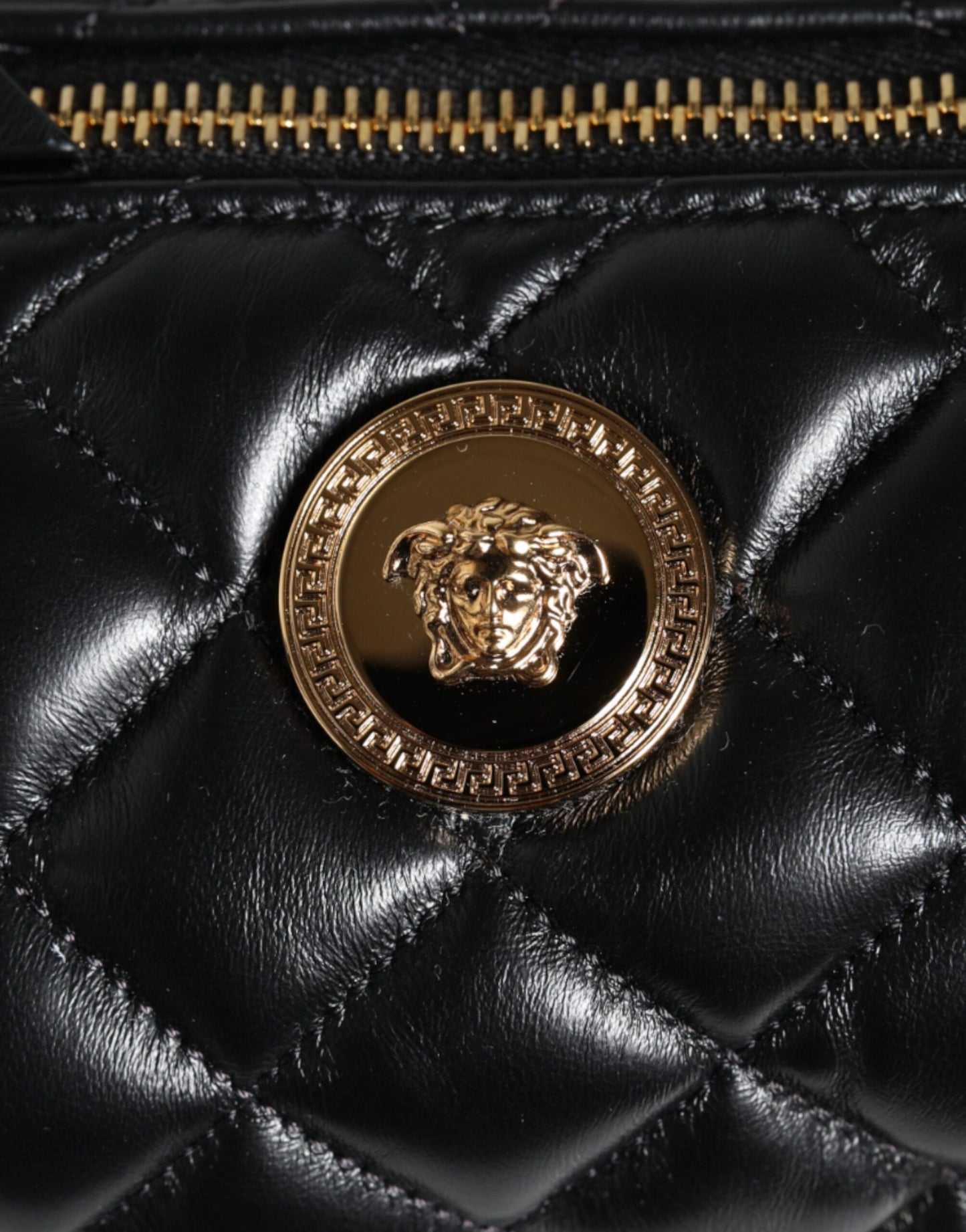 Versace Black Mini Quilted Lambskin Leather Crossbody Sling Bag