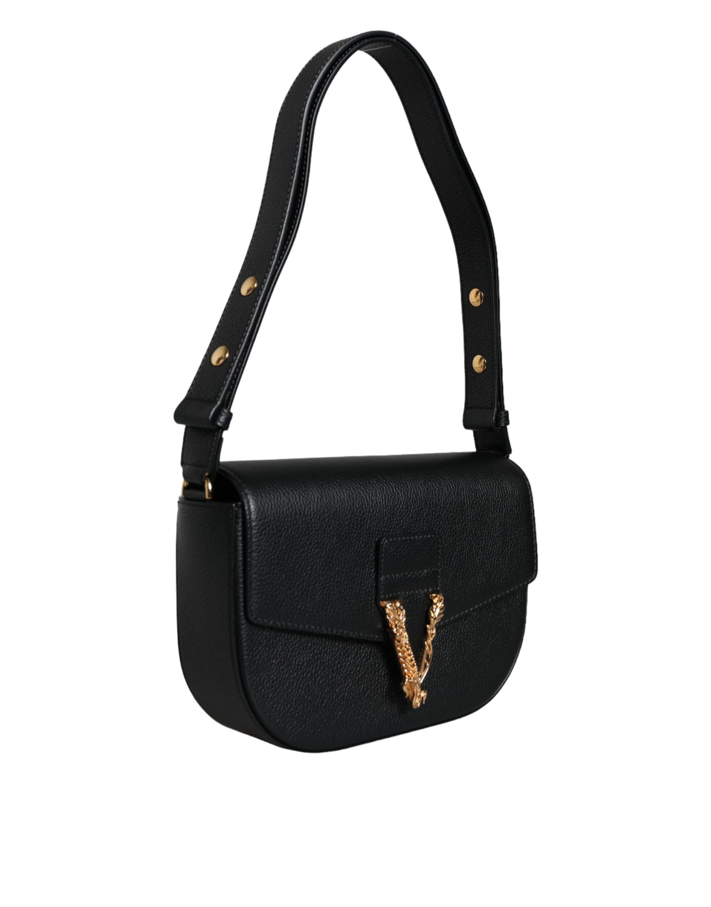 Versace Black Grainy Calf Leather Logo Crossbody Shoulder Bag