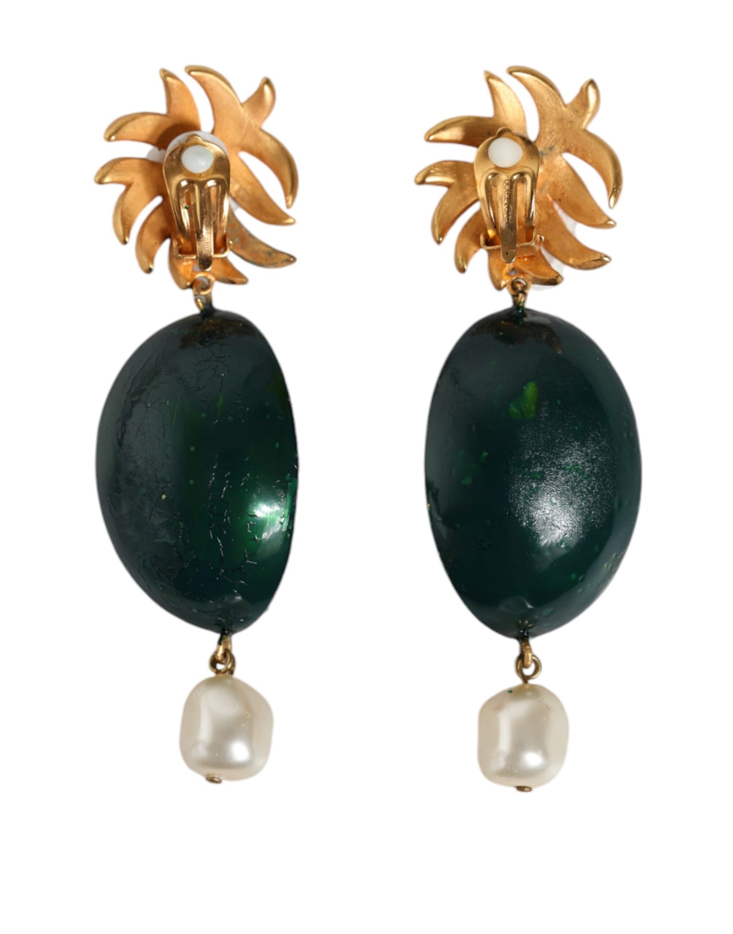 Dolce & Gabbana Red Watermelon Gold Brass Crystal Clip Dangling Earrings