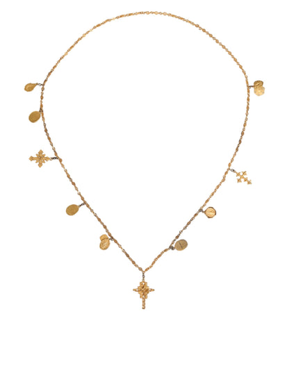 Dolce & Gabbana Gold Tone Brass Chain Religious Cross Pendant Necklace