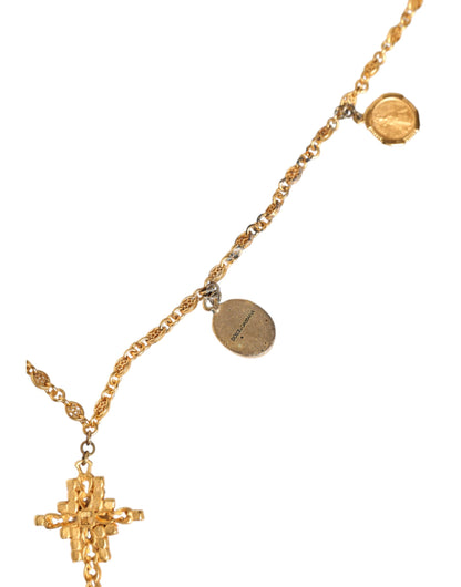 Dolce & Gabbana Gold Tone Brass Chain Religious Cross Pendant Necklace