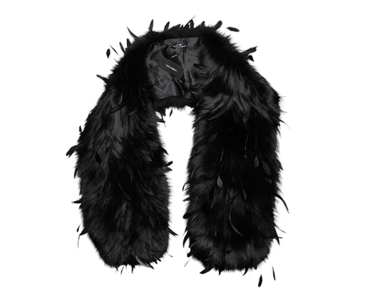 Dolce & Gabbana Black Fox Rooster Feathers Neck Warmer Scarf