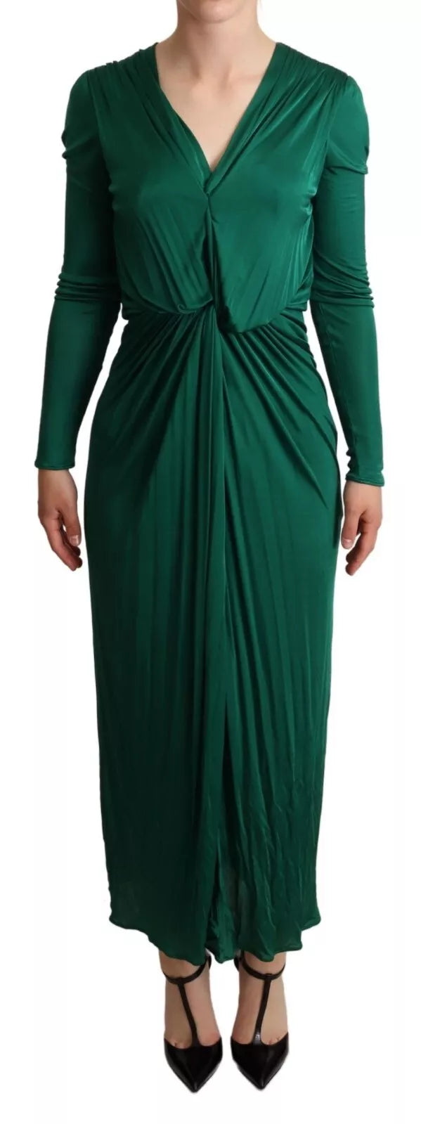 Dolce & Gabbana Dark Green Viscose Long Sleeve Midi Dress