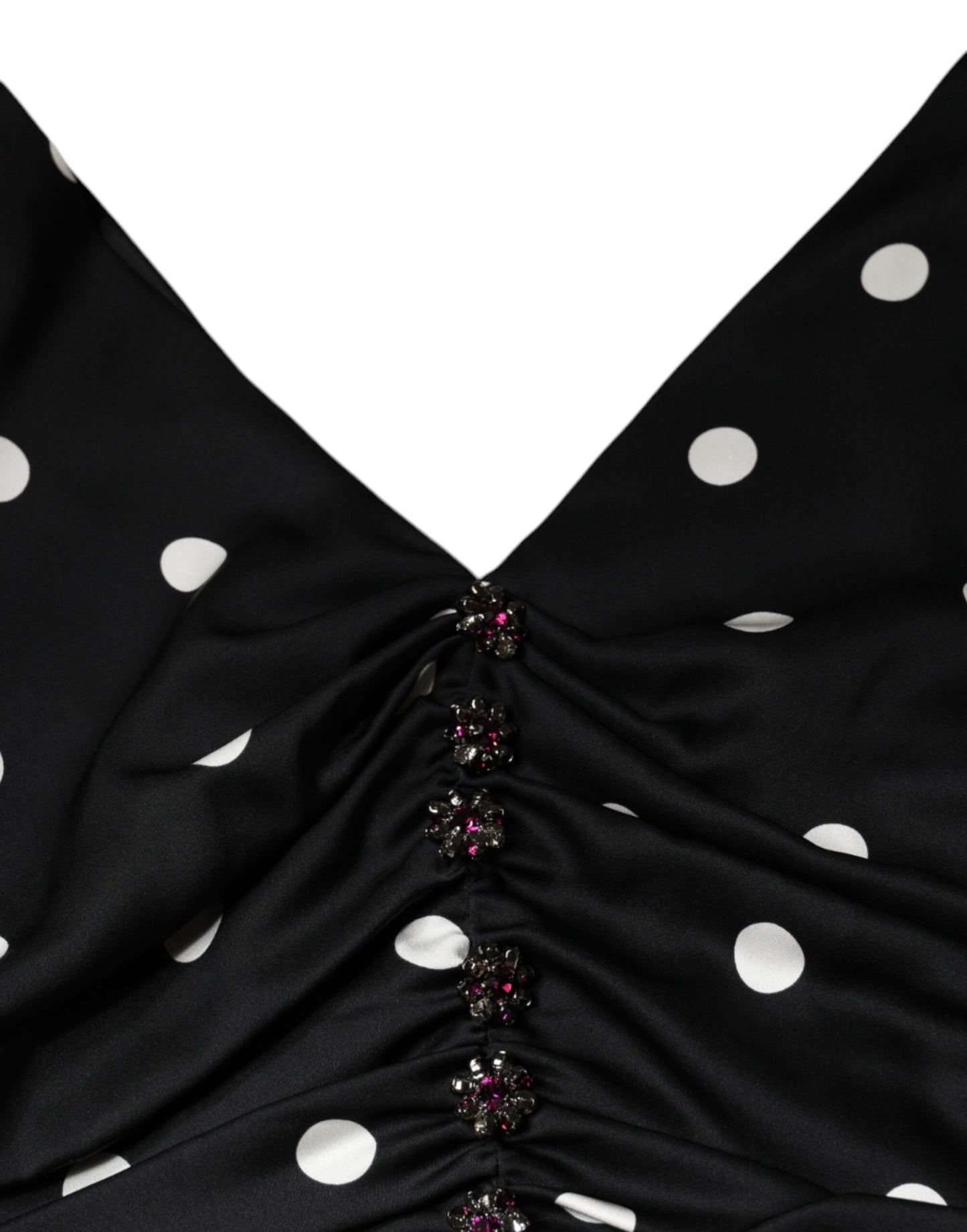 Dolce & Gabbana Black Silk Polka Dot V-neck Tassel Midi Dress