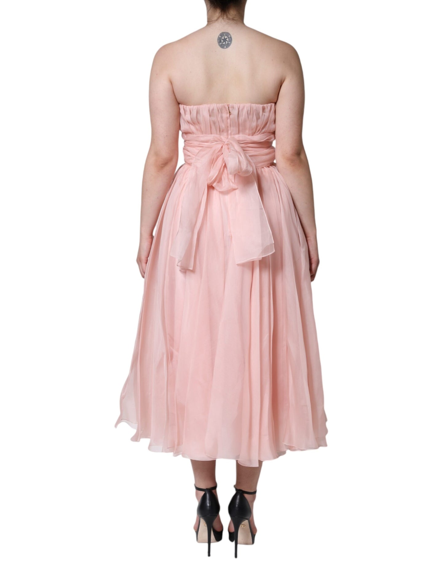 Dolce & Gabbana Pink Silk Strapless Maxi A-line Gown Dress