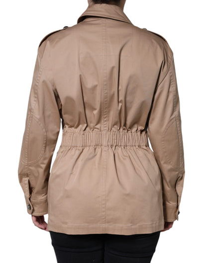 Dolce & Gabbana Beige Cotton Long Sleeve Collared Coat Jacket