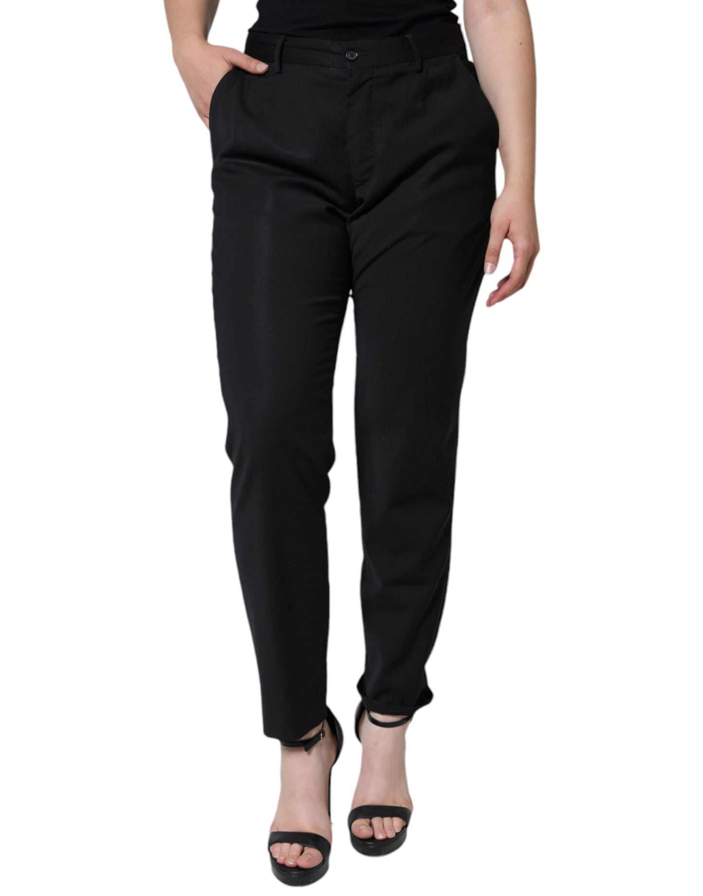 Dolce & Gabbana Black Polyester High Waist Tapered Pants