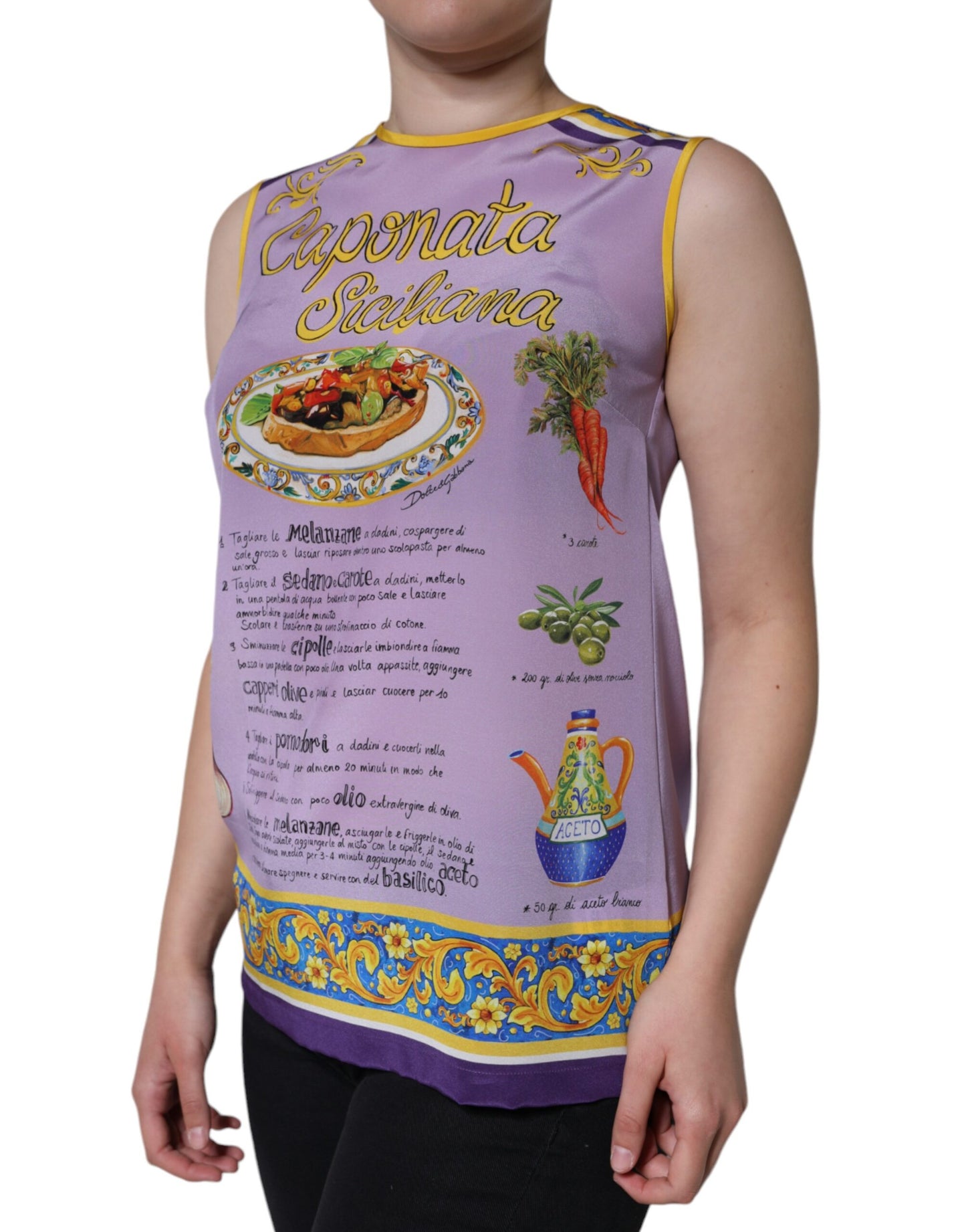 Dolce & Gabbana Purple Silk Caponata Siciliana Print Tank Top