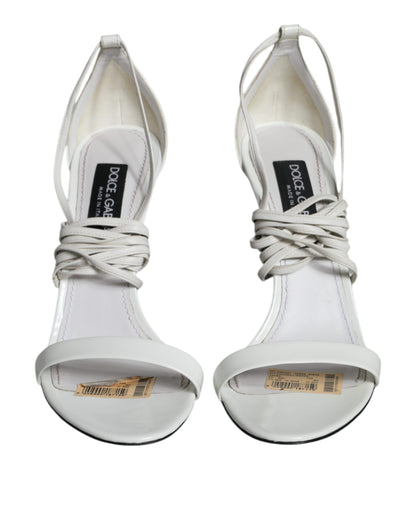 Dolce & Gabbana White Leather High Heels Sandals Shoes