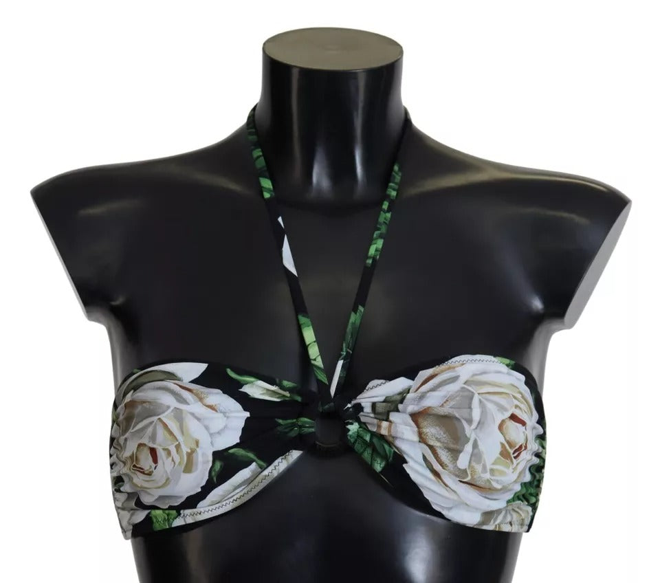 Dolce & Gabbana Black Floral Halter Beachwear Swimwear Bikini Top