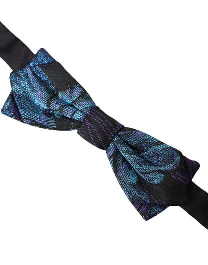 Dolce & Gabbana Black Blue Brocade Adjustable Neck Men Bow Tie