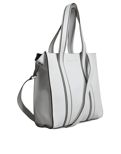 Brunello Cucinelli White Leather Logo Shoulder Strap Shopping Tote Bag