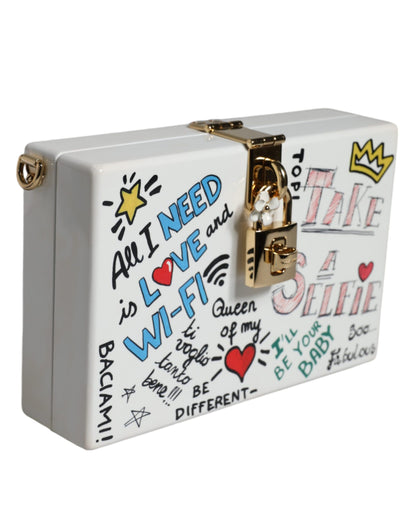 Dolce & Gabbana White Graffiti Print Clutch Crossbody Bag