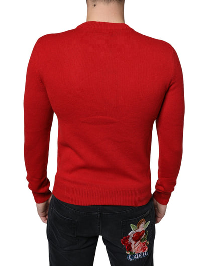 Dolce & Gabbana Red I'm The King Wool Crew Neck Sweatshirt Sweater