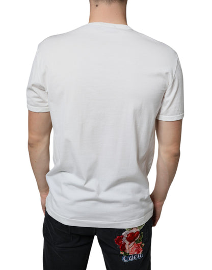 Dolce & Gabbana White Logo Embossed Cotton Crewneck T-shirt