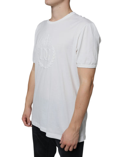 Dolce & Gabbana White Logo Embossed Cotton Crewneck T-shirt