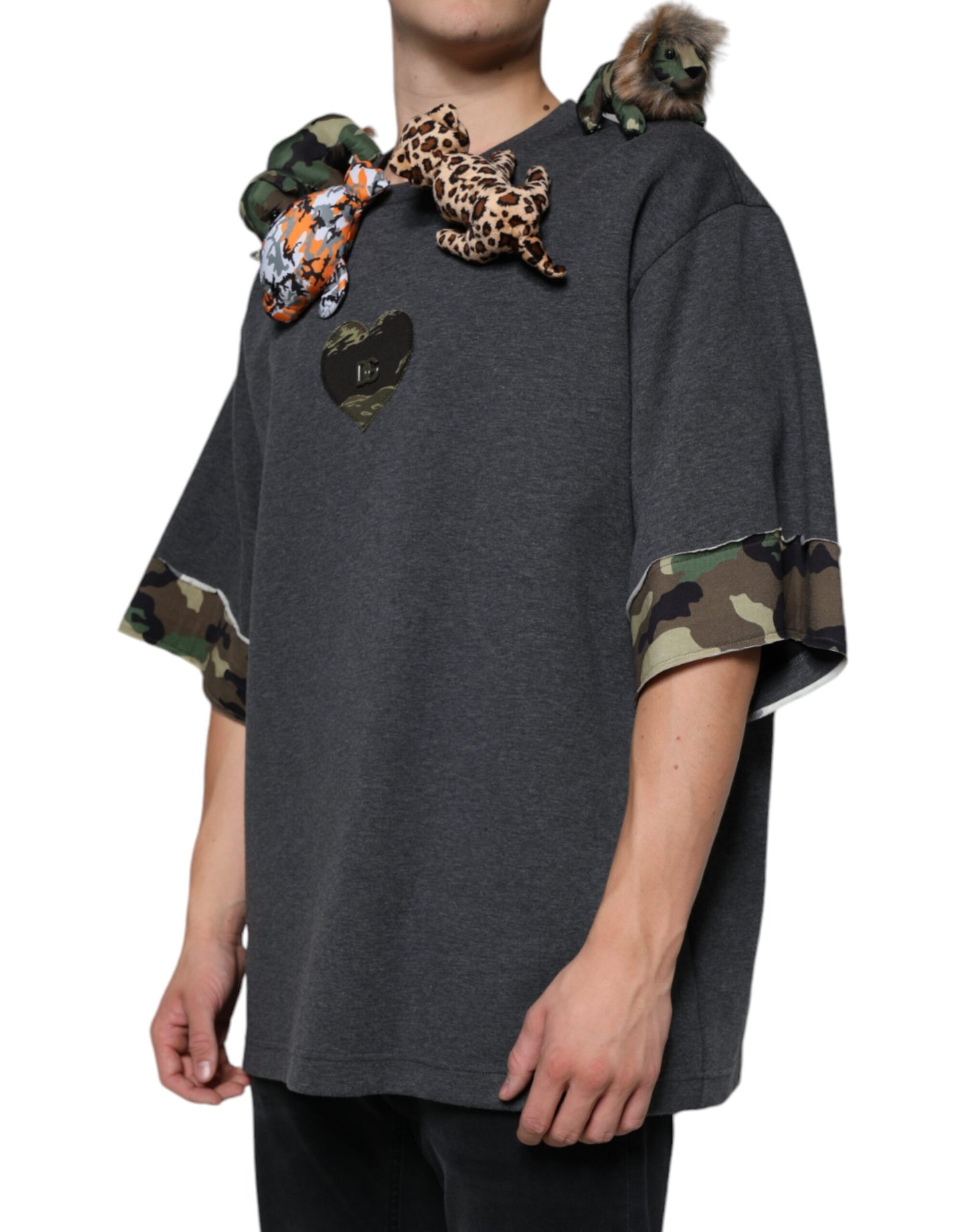 Dolce & Gabbana Gray Camouflage Animal Stuff Cotton T-shirt