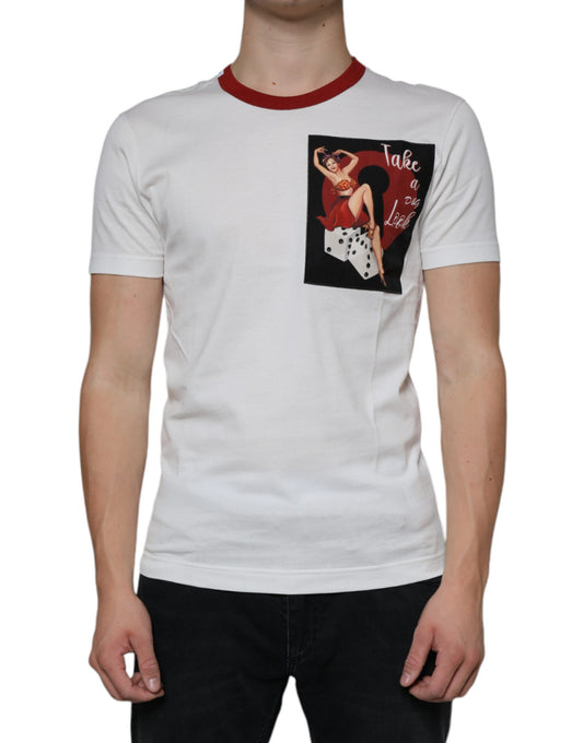 Dolce & Gabbana White Graphic Print Cotton Crew Neck T-shirt