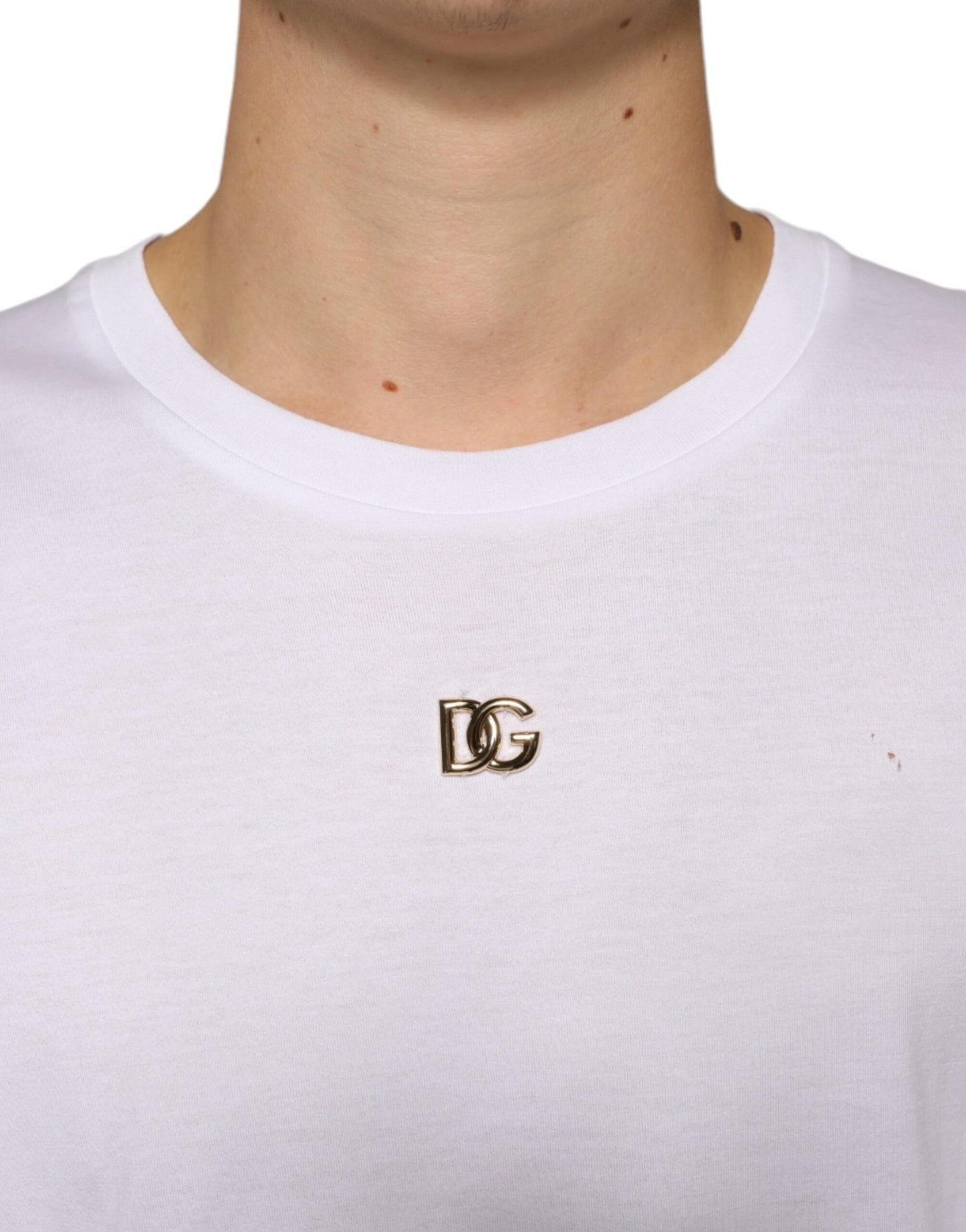 Dolce & Gabbana White Metal DG Logo Cotton Short Sleeves T-shirt