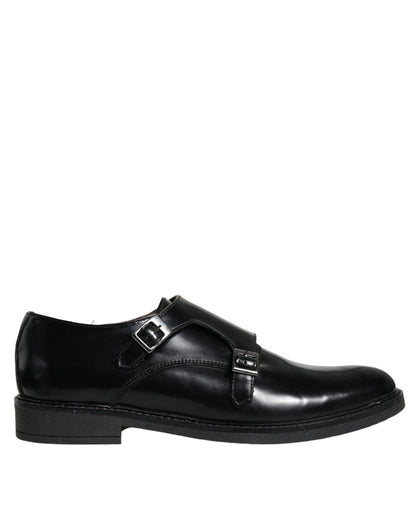 Daniele Alessandrini Black Leather Monk Strap Dress Formal Shoes