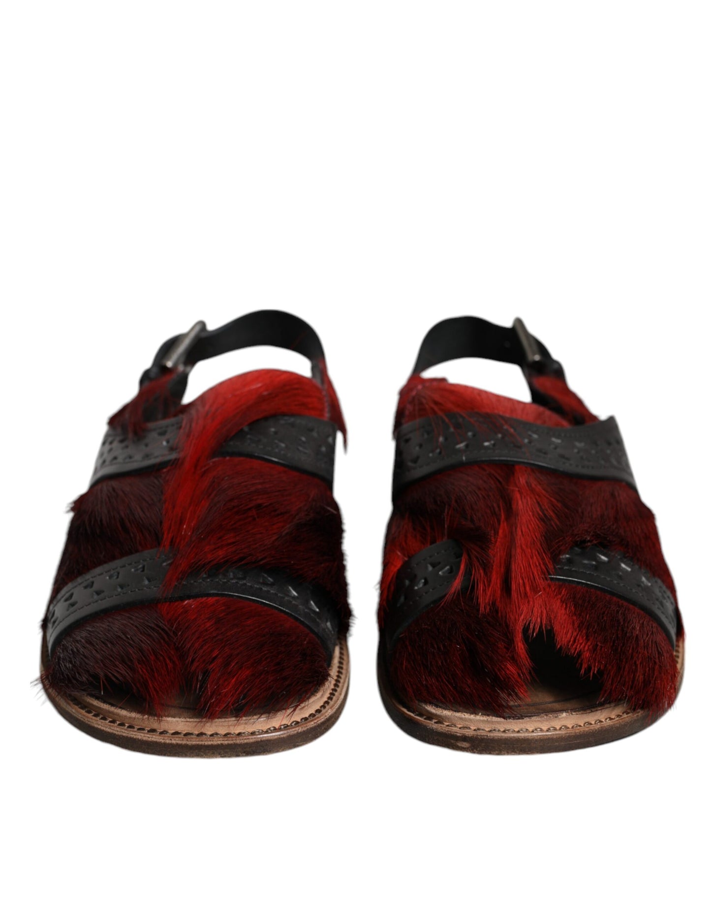 Dolce & Gabbana Black Red Gazelle Hair Leather Sandals Shoes