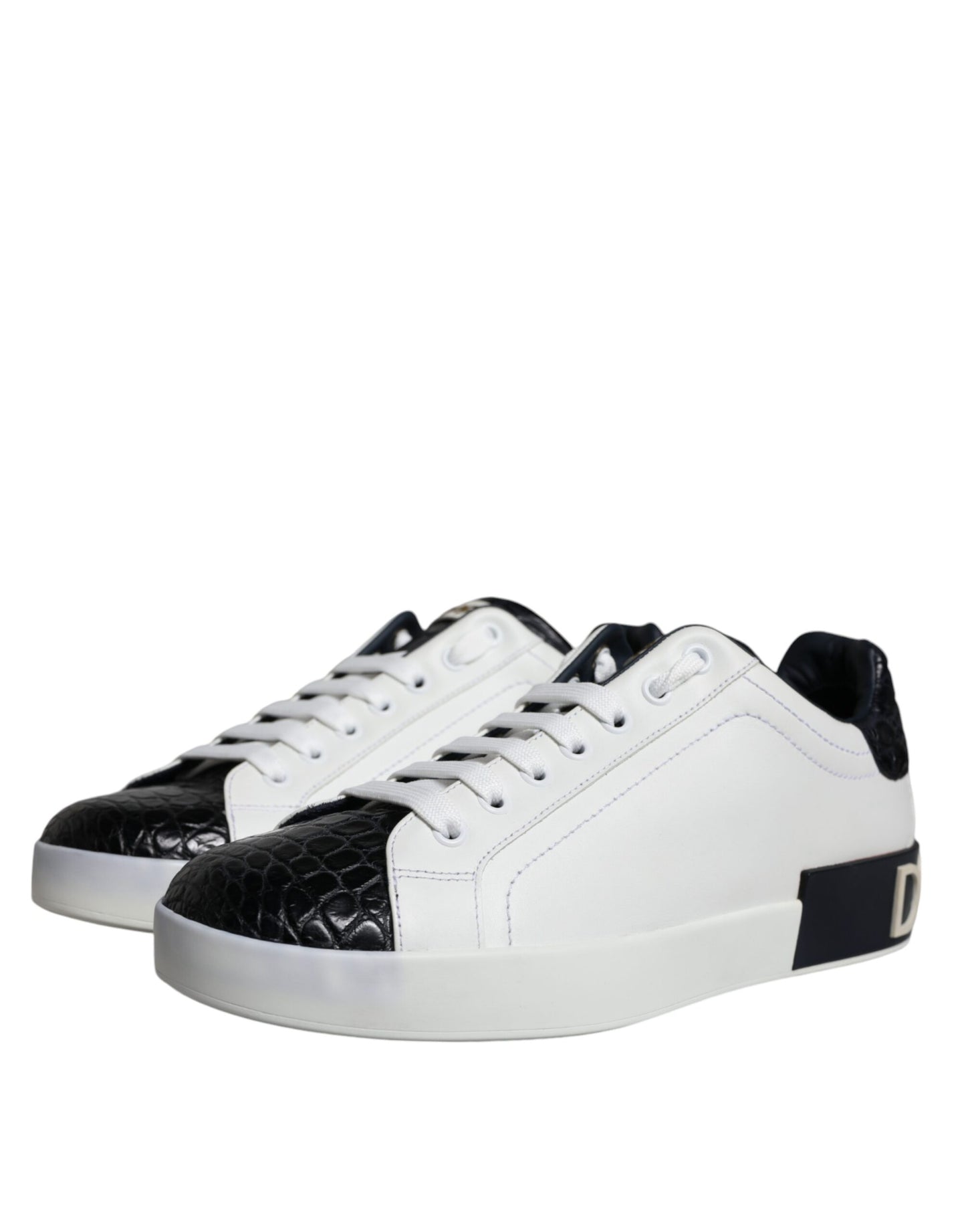 Dolce & Gabbana Black Leather Logo Portofino Sneaker Shoes