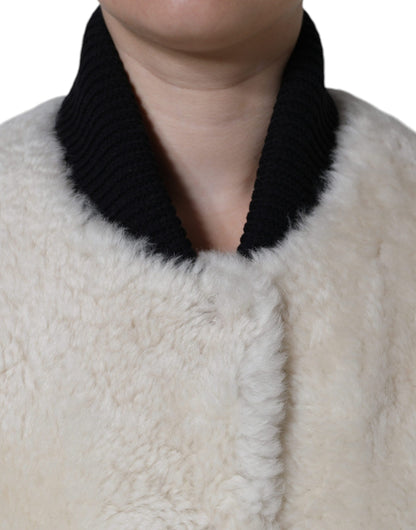 Burberry White WARRENFORD Shearling Leather Vest Coat Jacket