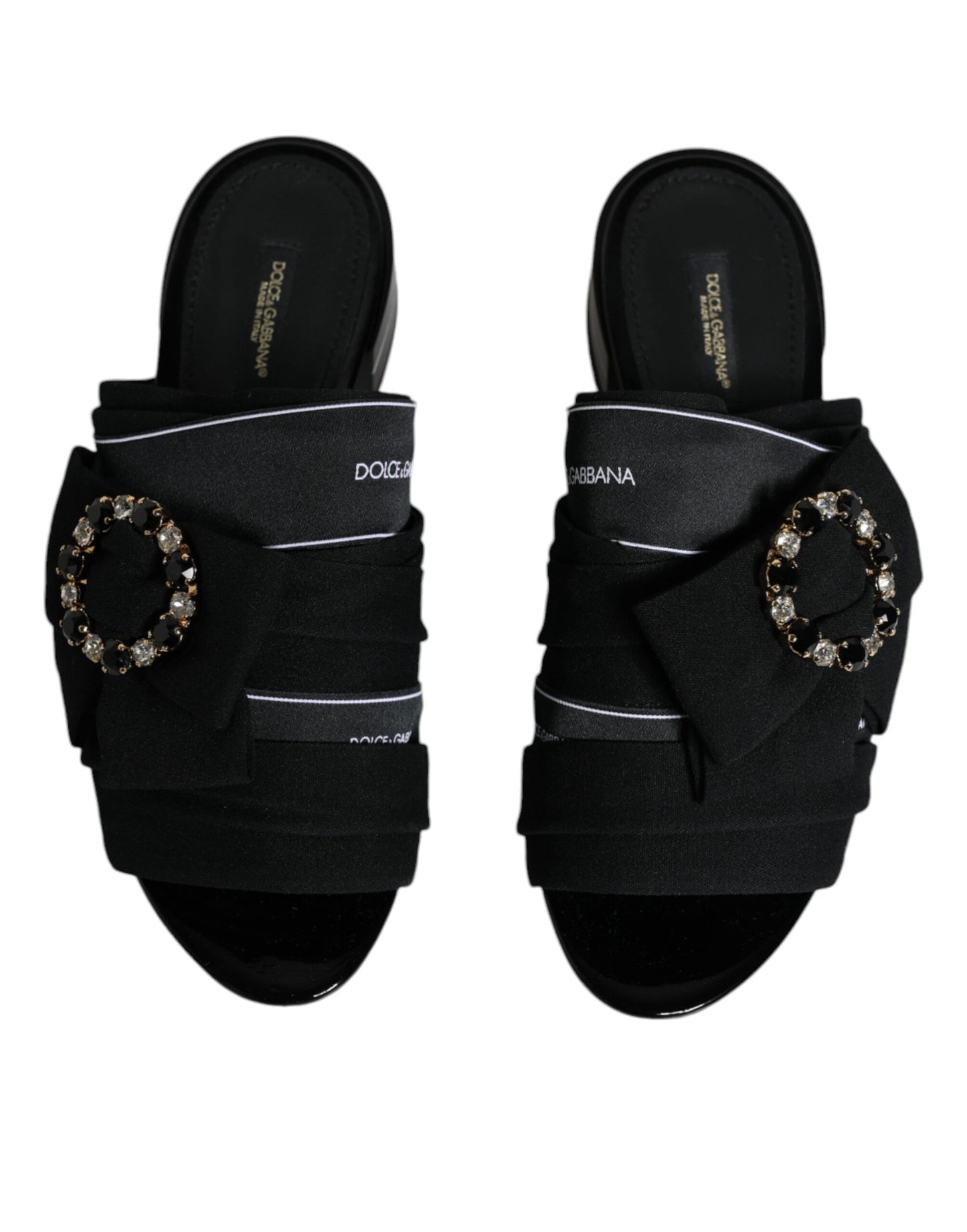 Dolce & Gabbana Black White Crystal Slides Sandals Shoes