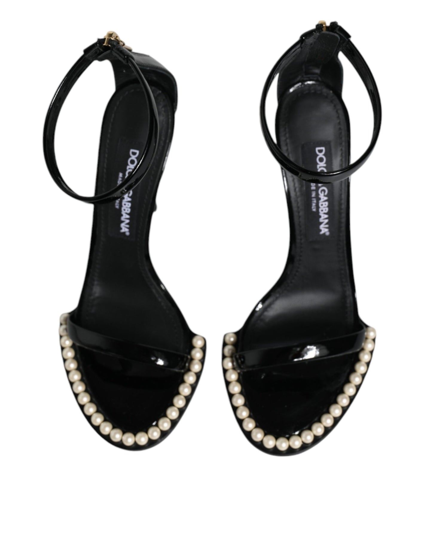 Dolce & Gabbana Black Keira Leather Faux Pearl Sandals Heels Shoes