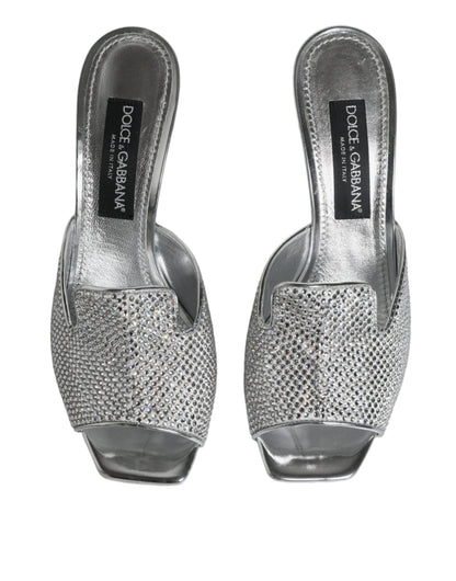 Dolce & Gabbana Silver Viscose Logo Heels Slide Sandals Shoes