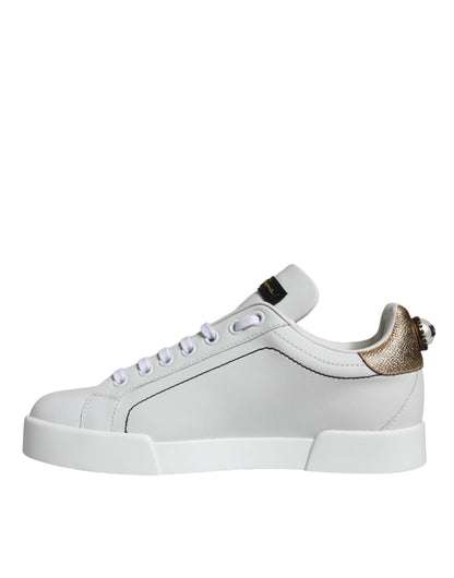 Dolce & Gabbana White Leather Portofino Low Top Sneaker Shoes