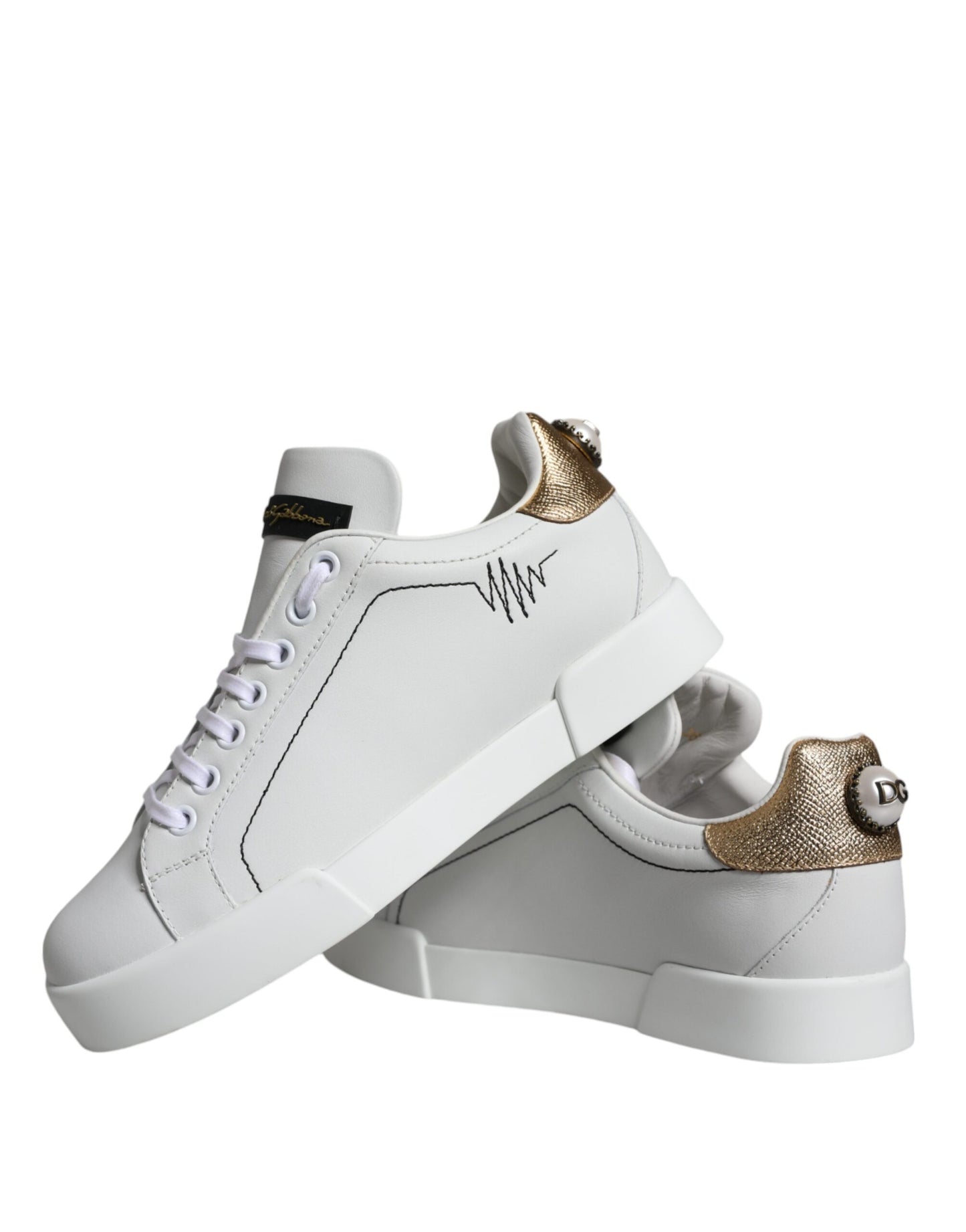 Dolce & Gabbana White Leather Portofino Low Top Sneaker Shoes