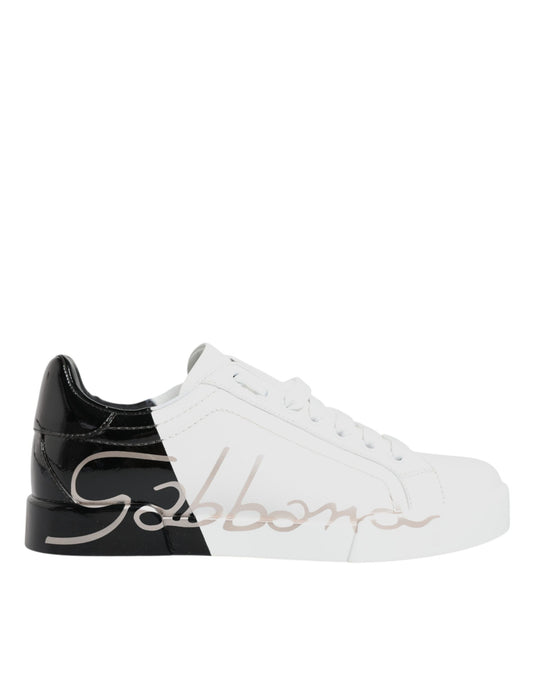 Dolce & Gabbana White Black Portofino Low Top Sneakers Shoes