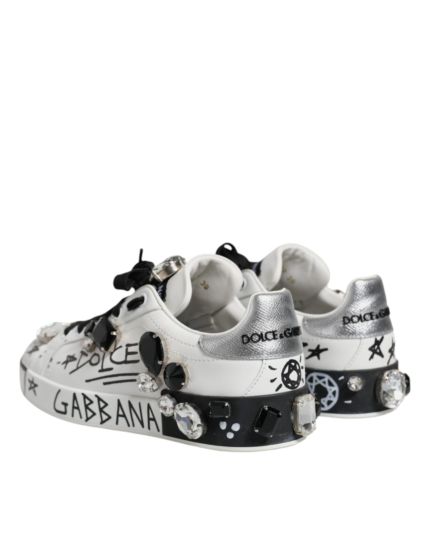 Dolce & Gabbana White Crystal Portofino Low Top Sneaker Shoes