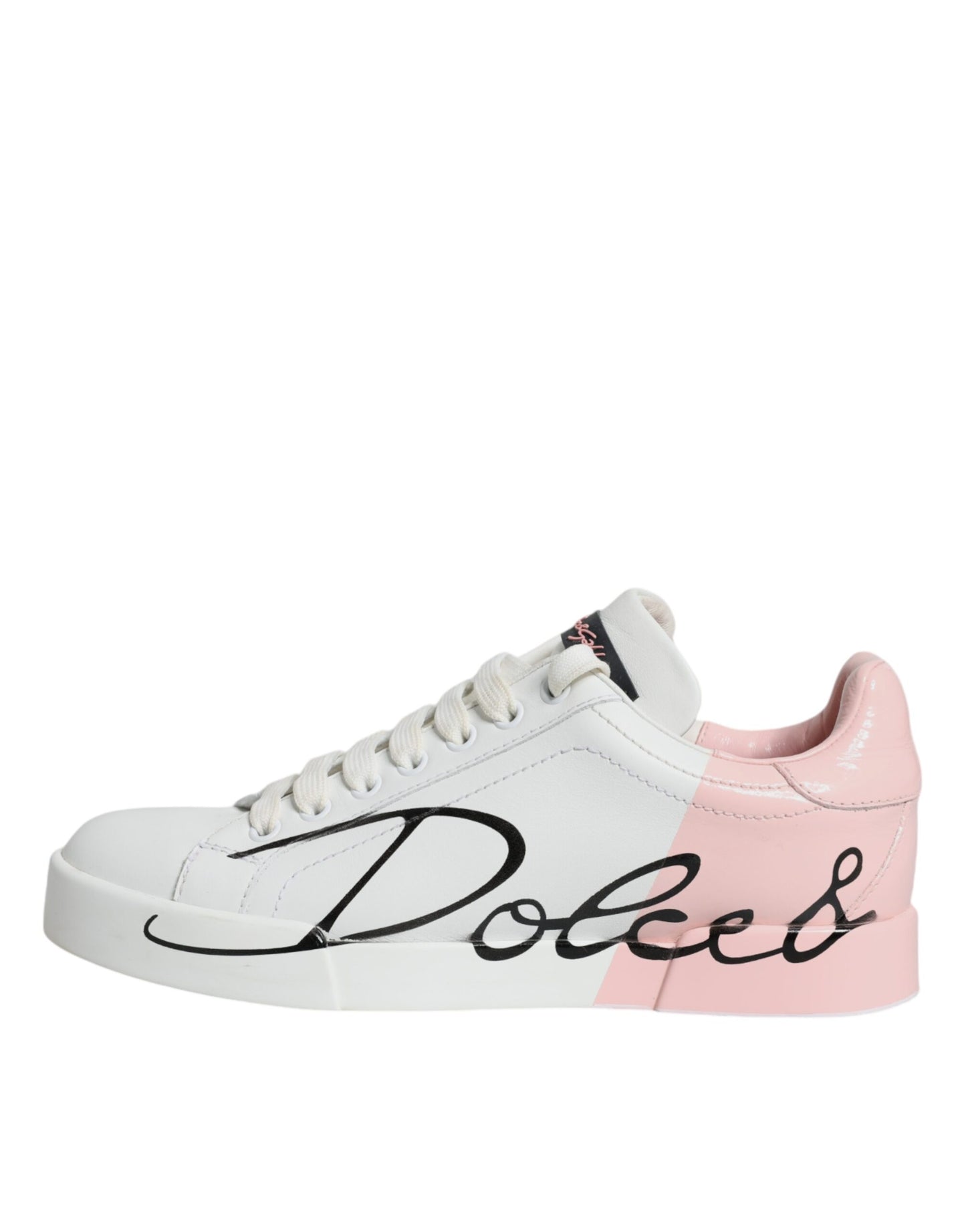 Dolce & Gabbana White Pink Portofino Low Top Sneakers Shoes