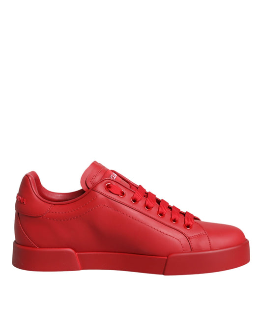 Dolce & Gabbana Red Leather Low Top Women Sneakers Shoes