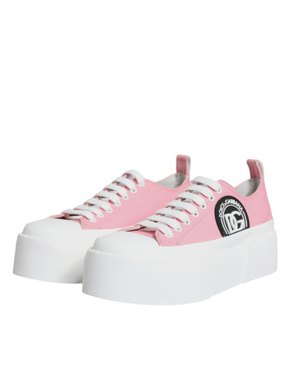 Dolce & Gabbana Pink White Canvas Logo Low Top Sneakers Shoes