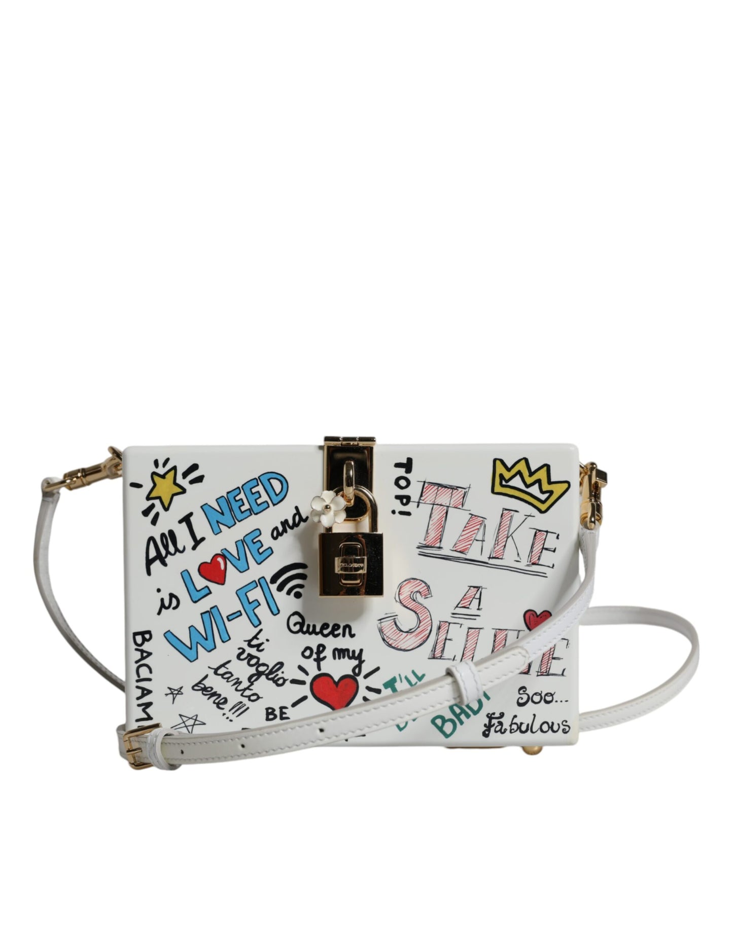 Dolce & Gabbana White Graffiti Print Clutch Crossbody Bag