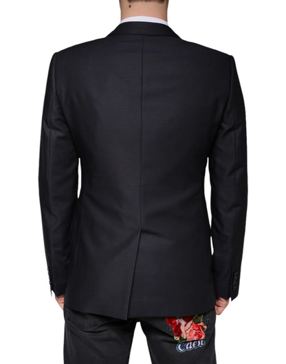 Dolce & Gabbana Dark Blue Wool Single Breasted Dress Coat Blazer