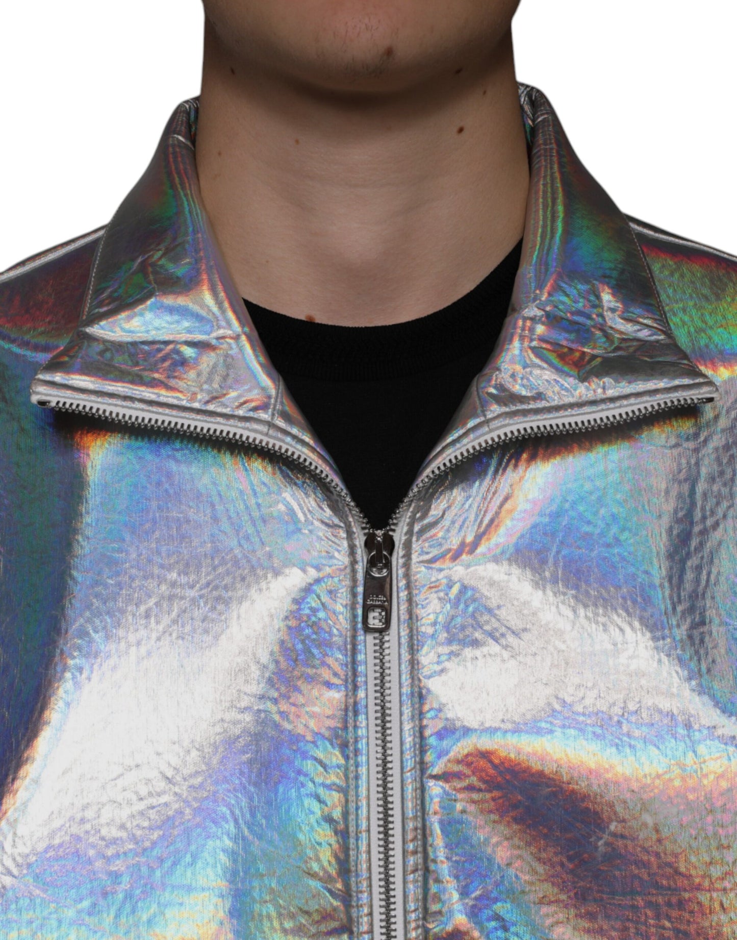 Dolce & Gabbana Silver Iridescent Full Zip Men Bomber Jacket