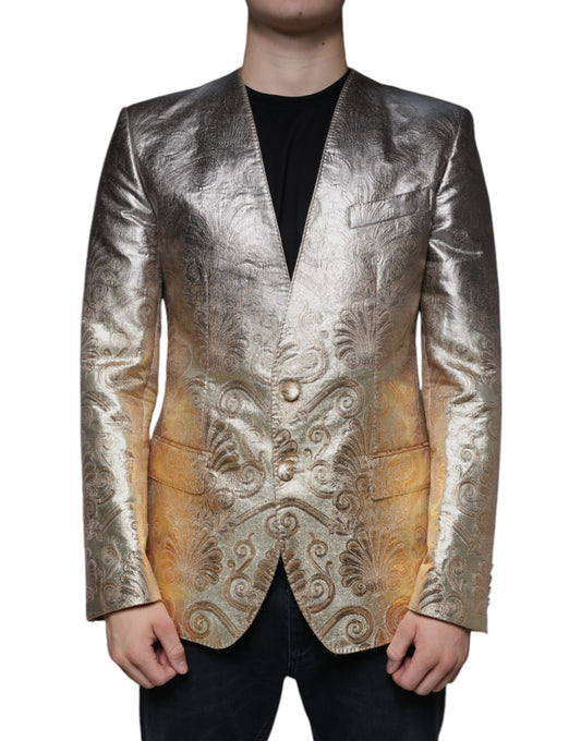 Dolce & Gabbana Gold Jacquard Single Breasted Dress Blazer