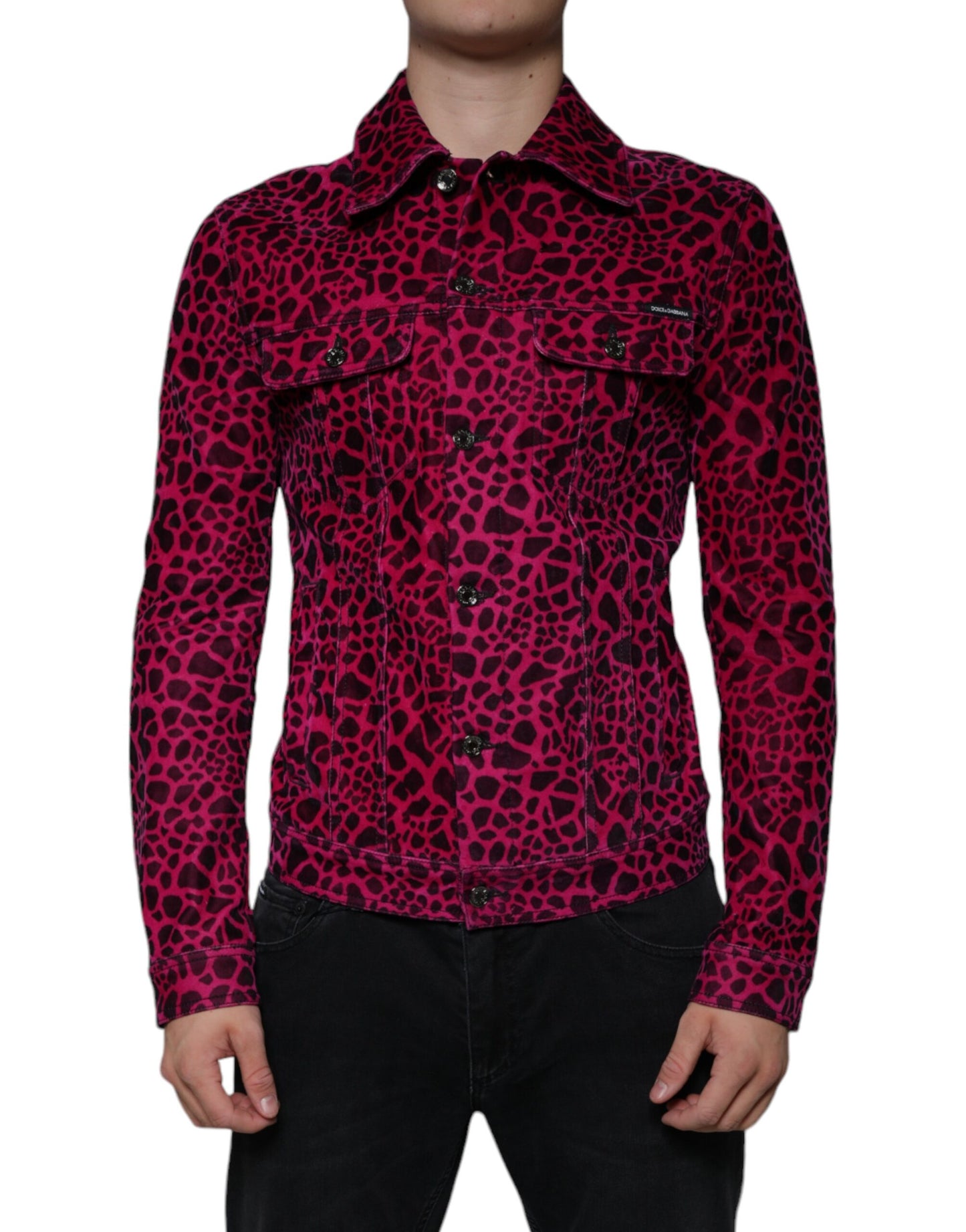 Dolce & Gabbana Fuchsia Leopard Button Down Collared Jacket