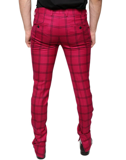 Dolce & Gabbana Pink Checkered Wool Skinny Pants