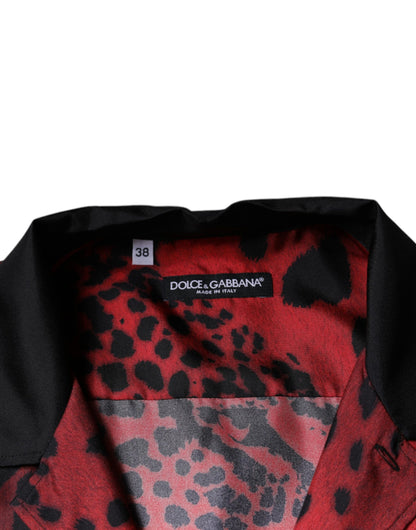 Dolce & Gabbana Red Leopard Silk Button Down Casual Shirt