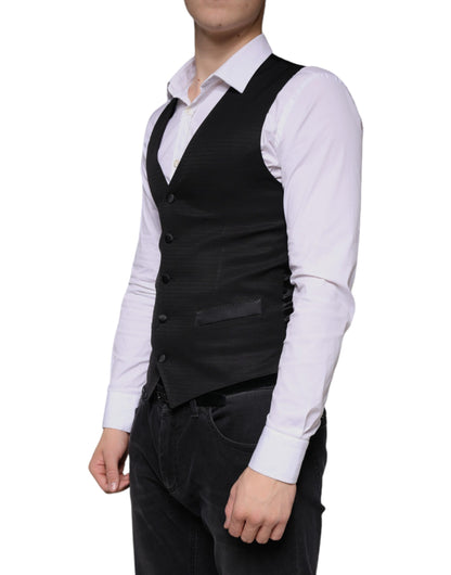 Dolce & Gabbana Black Wool Waistcoat Dress Formal Vest