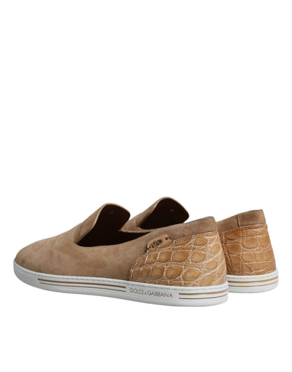 Dolce & Gabbana Beige Suede Caiman Loafers Slippers Shoes